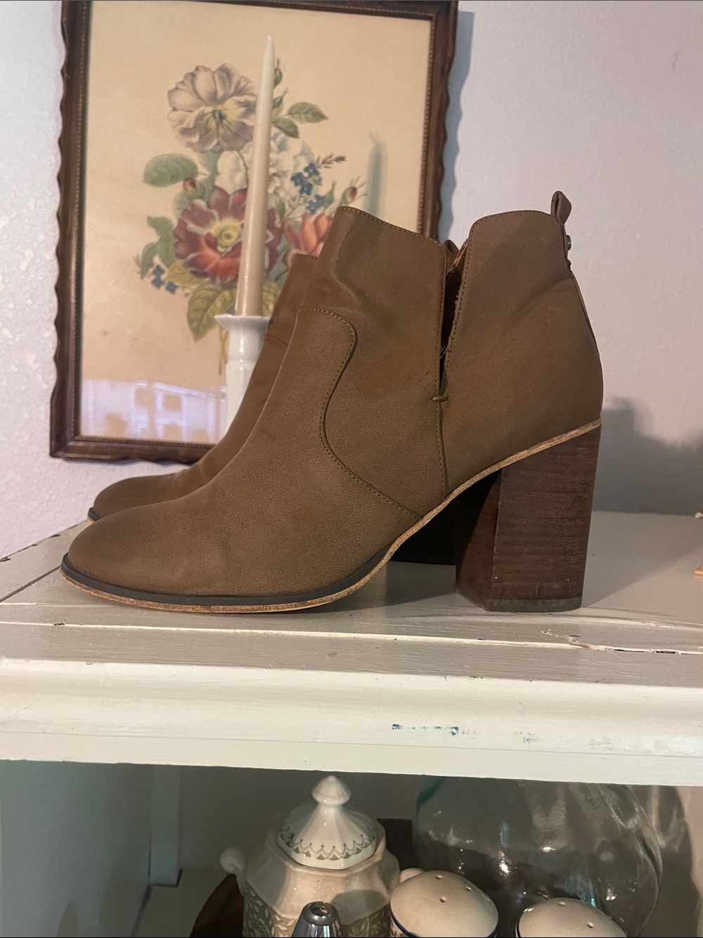 Melrose and Market Taupe Block Heel Ankle Booties